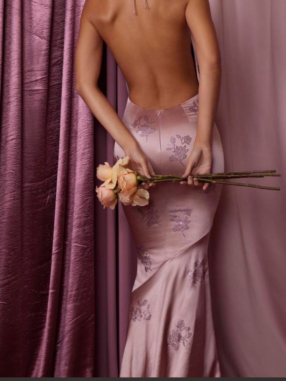 Oh Polly Rose Pink Satin Cowl Backless Evening Gown - Picture 2 of 5